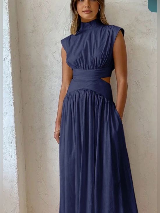 Commense Dresses & Skirts - Commense Sleeveless High-Neck Navy Cutout Maxi Dress